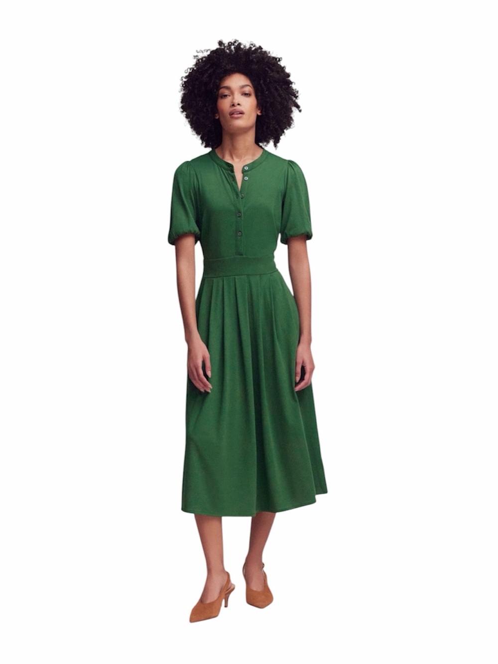 Boden Amber pleat jersey green short sleeve midi dress size 10R